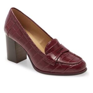 Michael Kors Maroon Croc-Embossed Loafers